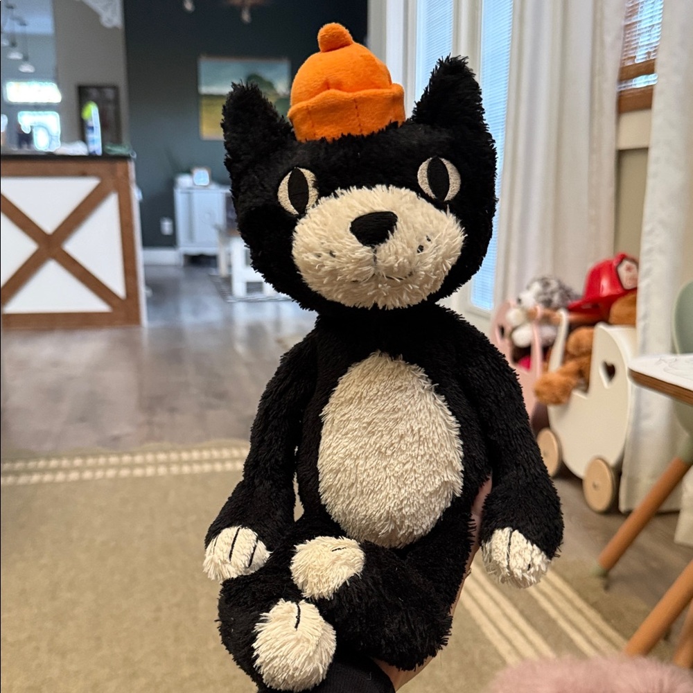 Jellycat jack Black and White Cat Plush with Orange Hat